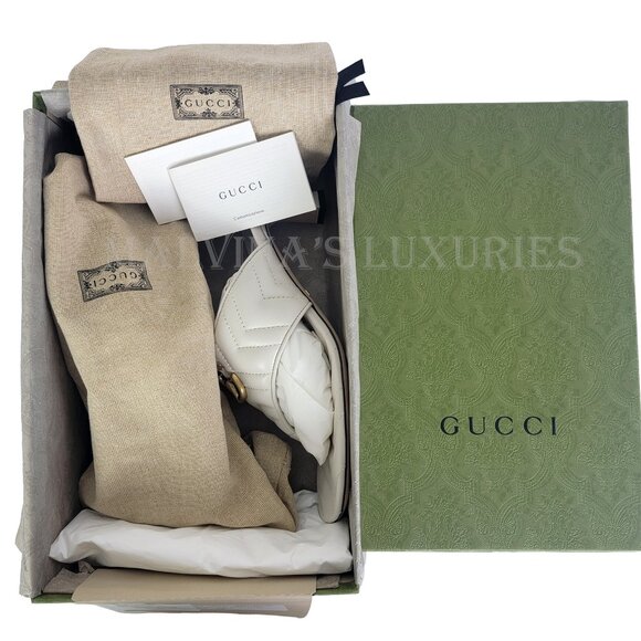 GUCCI SHOES DOUBLE G MARMONT LOGO WHITE QUILTED THONG SANDALS - Picture 14 of 15